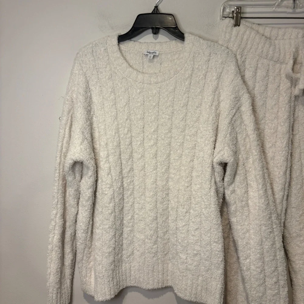 Splendid Lounge Set Womens M Cream Ribbed Eyelash Knit Sweater Joggers Cottage‎